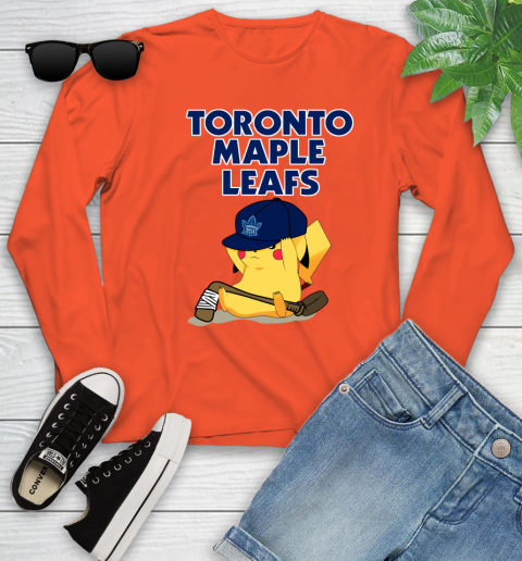 NHL Pikachu Hockey Sports Toronto Maple Leafs Youth Long Sleeve 4