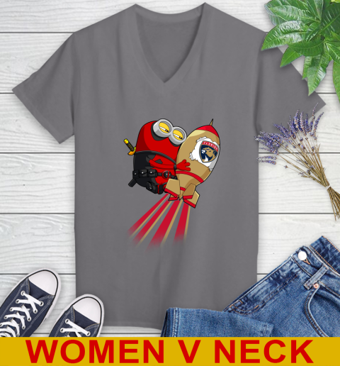 NHL Hockey Florida Panthers Deadpool Minion Marvel Shirt Women's V-Neck T-Shirt 11