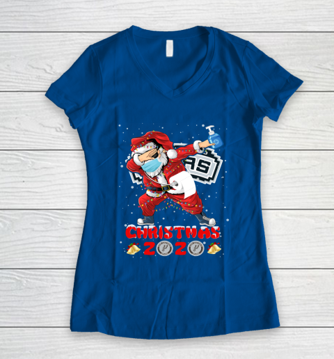 San Antonio Spurs Funny Santa Claus Dabbing Christmas 2020 NBA Women's V-Neck T-Shirt 7