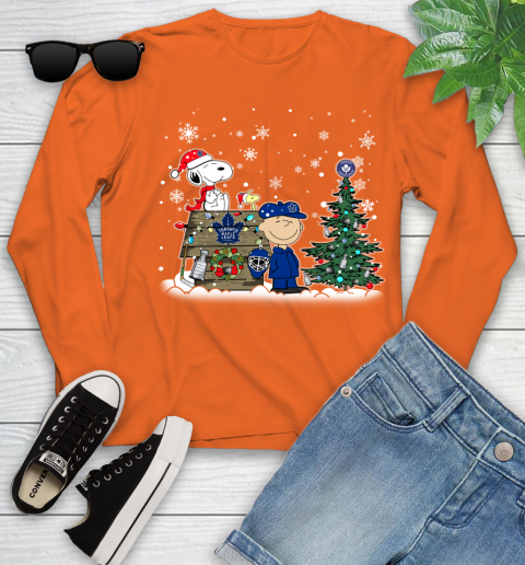 NHL Toronto Maple Leafs Snoopy Charlie Brown Woodstock Christmas Stanley Cup Hockey Youth Long Sleeve 3