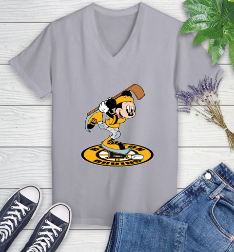 NHL Hockey Boston Bruins Cheerful Mickey Disney Shirt Women's V-Neck T-Shirt 4