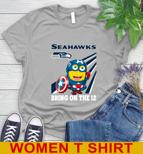 NFL Football Seattle Seahawks Captain America Marvel Avengers Minion Shirt Women's T-Shirt 5