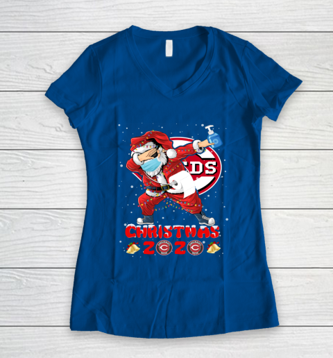 Cincinnati Reds Funny Santa Claus Dabbing Christmas 2020 MLB Women's V-Neck T-Shirt 7