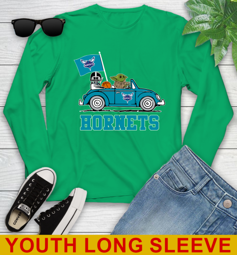 NBA Basketball Charlotte Hornets Darth Vader Baby Yoda Driving Star Wars Shirt Youth Long Sleeve 7