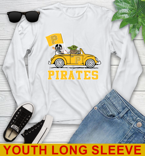 MLB Baseball Pittsburgh Pirates Darth Vader Baby Yoda Driving Star Wars Shirt Youth Long Sleeve