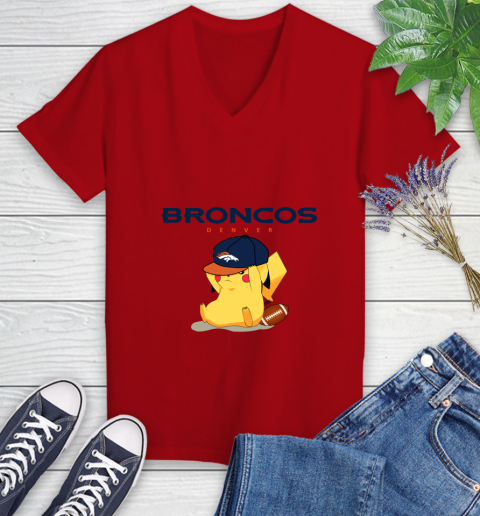 NFL Pikachu Football Sports Denver Broncos Women's V-Neck T-Shirt 12
