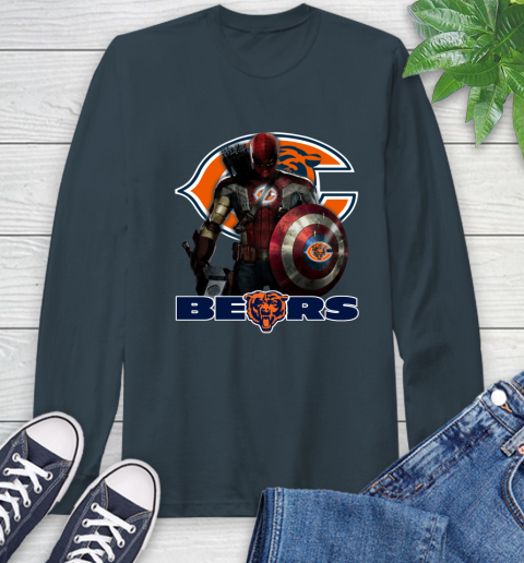 NFL Captain America Thor Spider Man Hawkeye Avengers Endgame Football Chicago Bears Long Sleeve T-Shirt 8