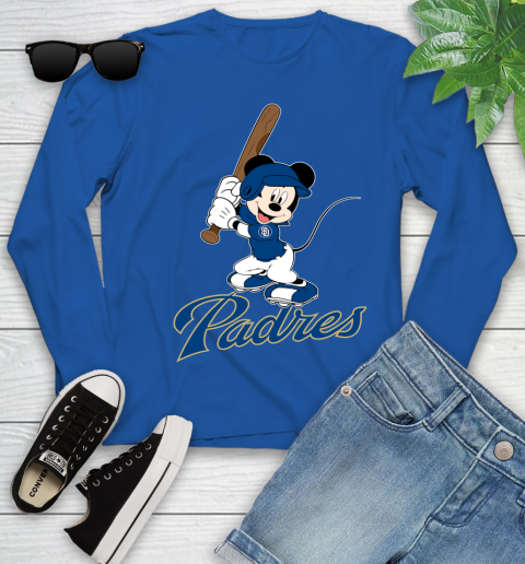 MLB Baseball San Diego Padres Cheerful Mickey Mouse Shirt Youth Long Sleeve 10