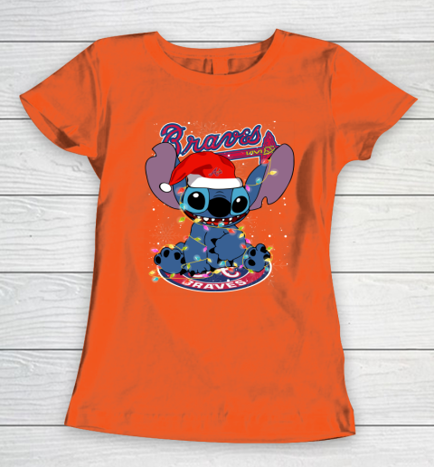 Atlanta Braves MLB noel stitch Baseball Christmas Women's T-Shirt 2