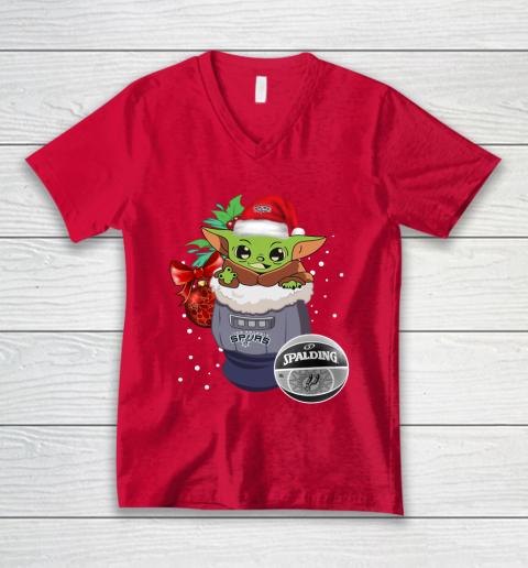 San Antonio Spurs Christmas Baby Yoda Star Wars Funny Happy NBA V-Neck T-Shirt 7