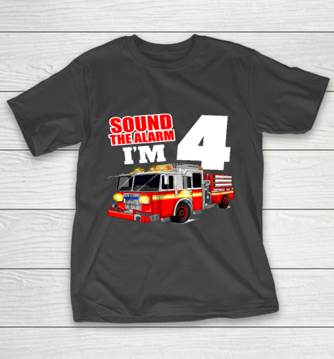 Kids Fire Truck 4th Birthday T Shirt Boy Firefighter 4 Years Old T-Shirt