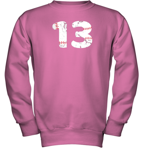 snya number 13 baseball vintage distressed team youth sweatshirt 47 front safety pink