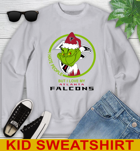 Atlanta Falcons NFL Christmas Grinch I Hate People But I Love My Favorite Football Team Youth Sweatshirt 4