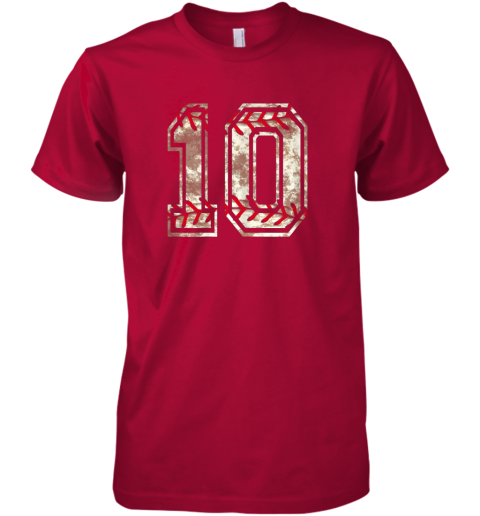 7yzy baseball jersey number 10 vintage distressed premium guys tee 5 front red