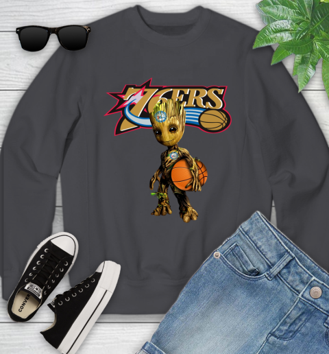 Philadelphia 76ers NBA Basketball Groot Marvel Guardians Of The Galaxy Youth Sweatshirt 6