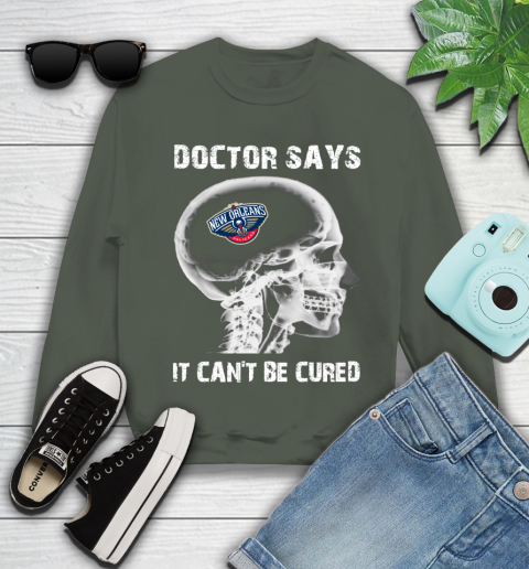 NBA New Orleans Pelicans Basketball Skull It Can't Be Cured Shirt Youth Sweatshirt 7
