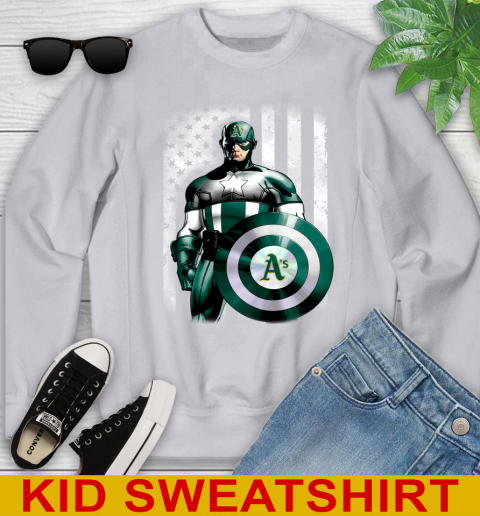 Oakland Athletics MLB Baseball Captain America Marvel Avengers American Flag Shirt Youth Sweatshirt 3