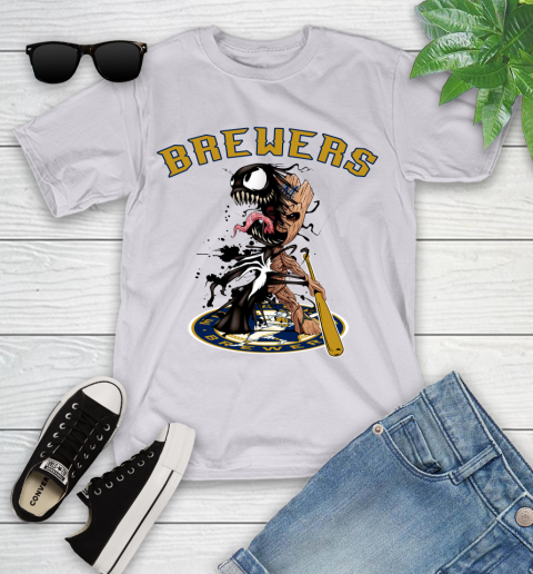 MLB Milwaukee Brewers Baseball Venom Groot Guardians Of The Galaxy Youth T-Shirt 4