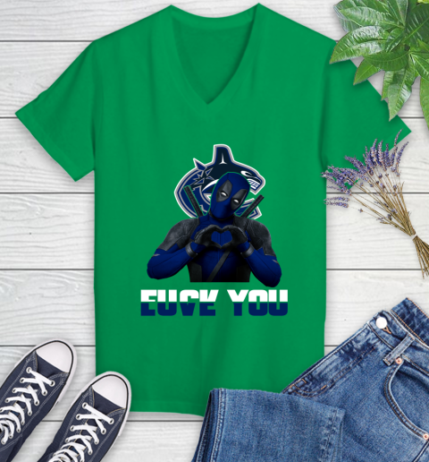 NHL Vancouver Canucks Deadpool Love You Fuck You Hockey Sports Women's V-Neck T-Shirt 5