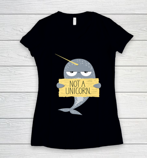 Not A Unicorn Cute Funny Narwhal Graphic Women's V-Neck T-Shirt