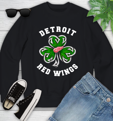 NHL Detroit Red Wings Three Leaf Clover St Patrick's Day Hockey Sports Youth Sweatshirt