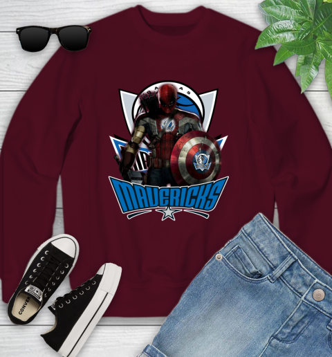 Dallas Mavericks NBA Basketball Captain America Thor Spider Man Hawkeye Avengers Youth Sweatshirt 5