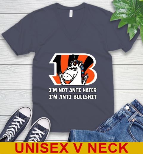 Cincinnati Bengals NFL Football Unicorn I'm Not Anti Hater I'm Anti Bullshit V-Neck T-Shirt 8