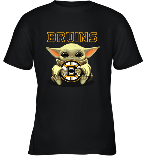 Baby Yoda Hugs The Boston Bruins Ice Hockey Youth T-Shirt