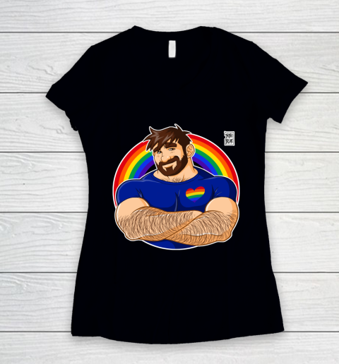 ADAM LIKES CROSSING ARMS  GAY PRIDE LGBT Gay Pride Women's V-Neck T-Shirt