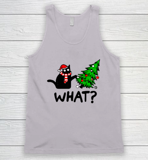 Funny Black Cat Gift Pushing Christmas Tree Over Cat What Tank Top 2