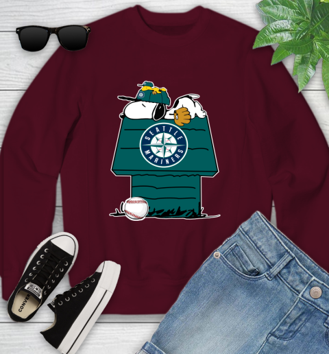 MLB Seattle Mariners Snoopy Woodstock The Peanuts Movie Baseball T Shirt Youth Sweatshirt 5