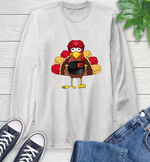 Calgary Flames Turkey Thanksgiving Day Long Sleeve T-Shirt