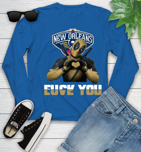 NBA New Orleans Pelicans Deadpool Love You Fuck You Basketball Sports Youth Long Sleeve 10
