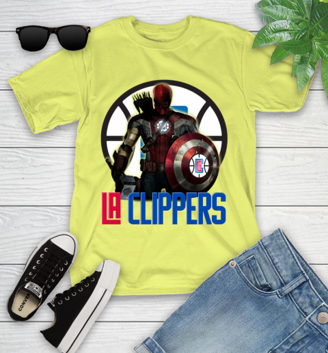 LA Clippers NBA Basketball Captain America Thor Spider Man Hawkeye Avengers Youth T-Shirt 8