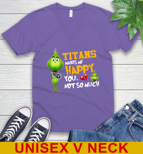 NFL Tennessee Titans Makes Me Happy You Not So Much Grinch Football Sports V-Neck T-Shirt 8