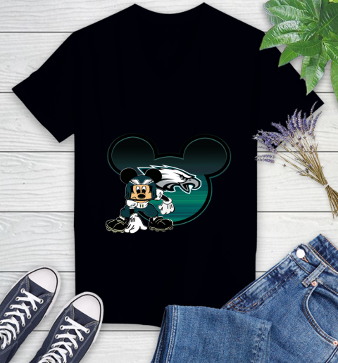 NFL Philadelphia Eagles Mickey Mouse Disney Football T Shirt Women's V-Neck T-Shirt 2