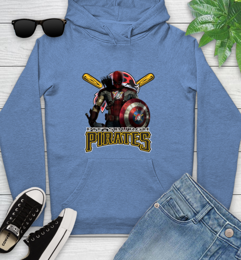 MLB Captain America Thor Spider Man Hawkeye Avengers Endgame Baseball Pittsburgh Pirates Youth Hoodie 12