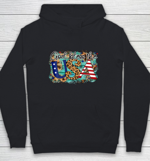 God Bless the USA Stars Stripes and Leopard Print Youth Hoodie