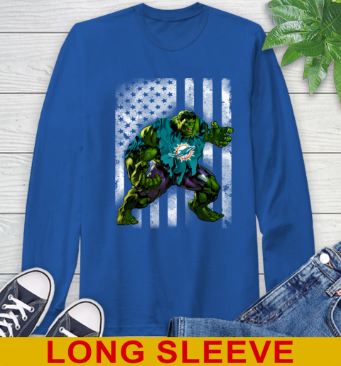Miami Dolphins Hulk Marvel Avengers NFL Football American Flag Long Sleeve T-Shirt 11