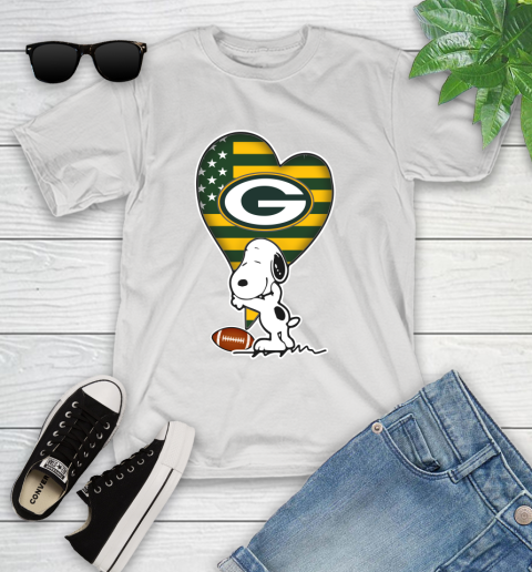 Green Bay Packers NFL Football The Peanuts Movie Adorable Snoopy Youth T-Shirt