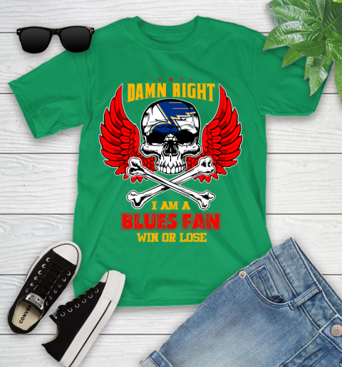 NHL Damn Right I Am A St.Louis Blues Win Or Lose Skull Hockey Sports Youth T-Shirt 8
