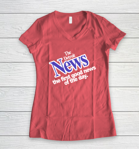 DETROIT NEWS THE FIRST GOOD NEWS OF THE DAY Women's V-Neck T-Shirt 4