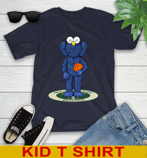 NBA Basketball Milwaukee Bucks Kaws Bff Blue Figure Shirt Youth T-Shirt 3