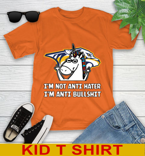 Nashville Predators NHL Hockey Unicorn I'm Not Anti Hater I'm Anti Bullshit Youth T-Shirt 7