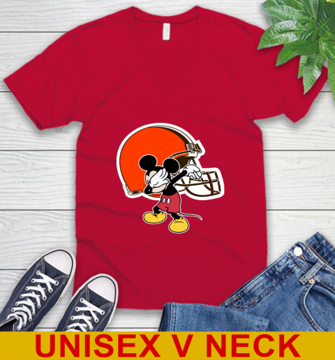 Cleveland Browns NFL Football Dabbing Mickey Disney Sports V-Neck T-Shirt 7