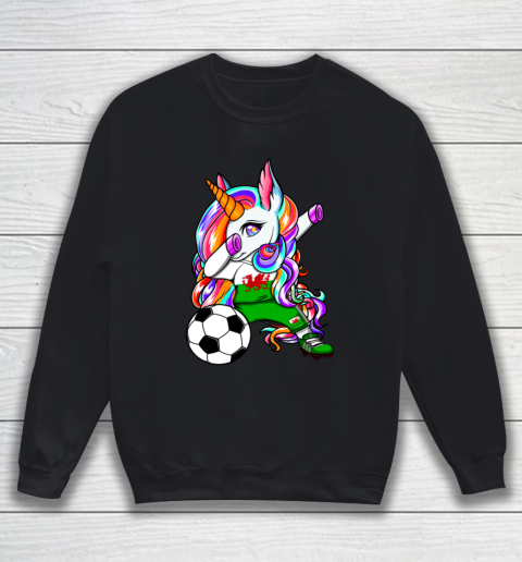 Dabbing Unicorn Wales Soccer Fan Jersey Welsh Football Lover Sweatshirt