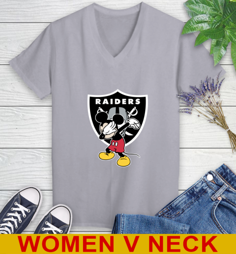 Oakland Raiders NFL Football Dabbing Mickey Disney Sports Women's V-Neck T-Shirt 5