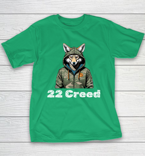 Coyote in Hood 22 Creed Graphic Hunting Youth T-Shirt 4