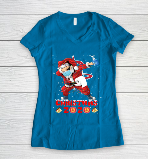 Houston Rockets Funny Santa Claus Dabbing Christmas 2020 NBA Women's V-Neck T-Shirt 5