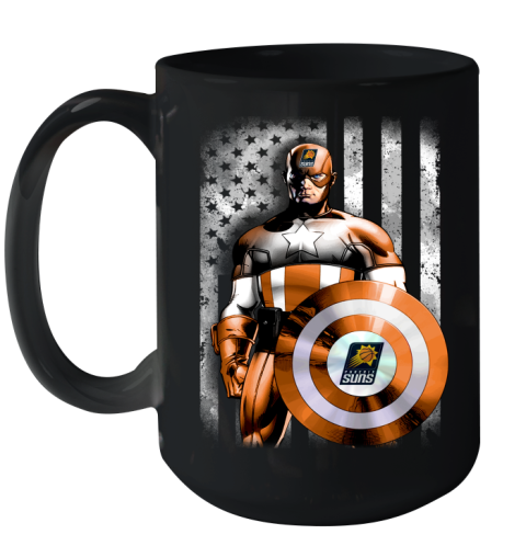 Phoenix Suns NBA Basketball Captain America Marvel Avengers American Flag Shirt Ceramic Mug 15oz